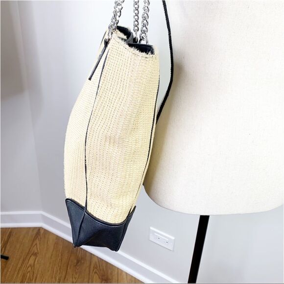 Calvin‎ Klein Large Double Chain Strap Straw Tote Bag w/Faux Leather Accents - Picture 7 of 15
